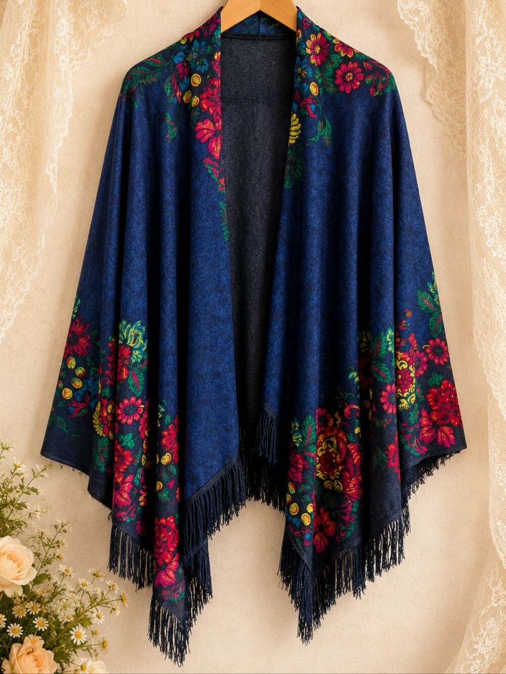 Floral Fringe Shawl